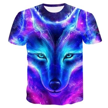  Printed colorful wolf head fashion T-shirt
