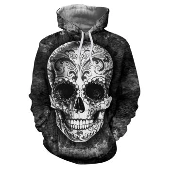  New 3D black and white flower skull series sweatshirt