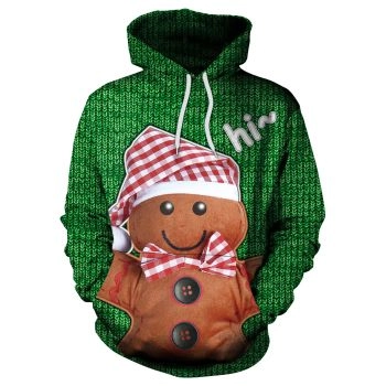  Autumn Christmas gingerbread man print hoodie 