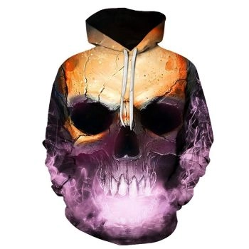 Skull series print loose plus size hooded sweatshirt