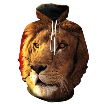  New brown lion head loose hooded couple sweatshirt