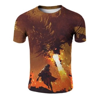  Printed dragon spitting fire anime characters T-shirt