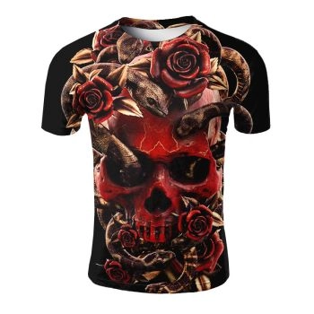 Popular rose skull print T-shirt