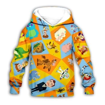 Cute And Loose Orange Toy Story Pattern Cartoon Hoodie