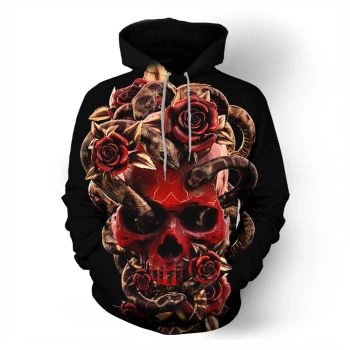  Rose red skull head pattern printed sweatshirt