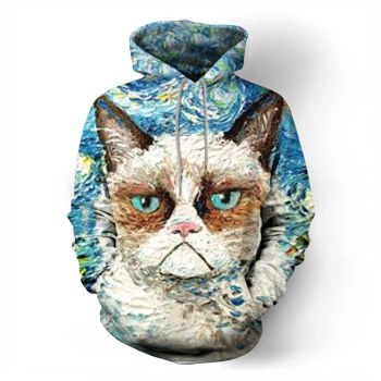 Blue cute cat pattern printed sweatshirt