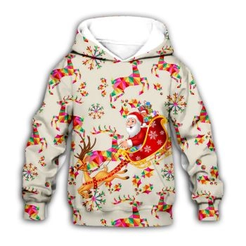 Pretty And Vintage  Red Brown Santa Claus Deer Pattern Christmas Hoodie