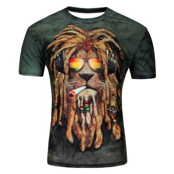  Printed lion head casual T-shirt