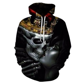  Printed kissing skull hooded sweatshirt