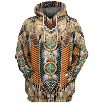 Precious Brown  Feather Skull Pattern Indians Hoodie