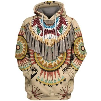 Generous And Beautiful Brown  Feather Skull Pattern Indians Hoodie
