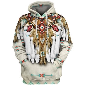 Classical  Grey  Feather Skull Pattern Indians Hoodie