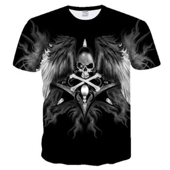  Printed skull wings fashion T-shirt