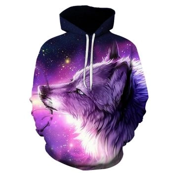   purple starry sky wolf head hooded sweatshirt 