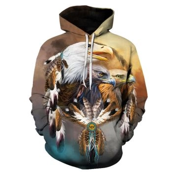  Printed animal pattern eagle hooded casual sweatshirt 