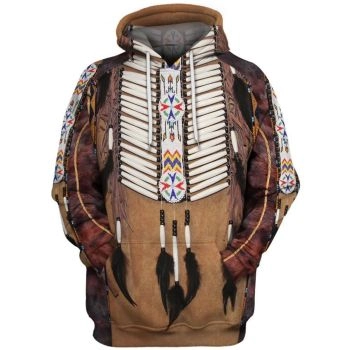 Fashion Brown Wolf Feather Skull Pattern Indians Hoodie