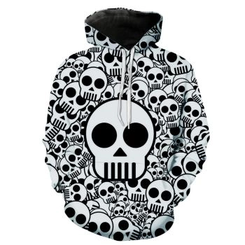  Black and white skull print hooded sweatshirt 