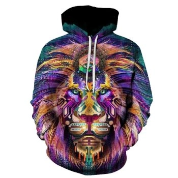   colorful lion head series hooded casual sweatshirt 