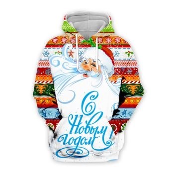 Oversize White Santa Claus Pattern Christmas Hoodie