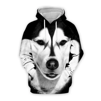 Precious And Cute Black White Wolf Pattern Animals Hoodie