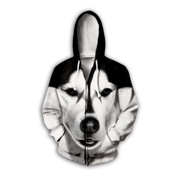 Fashion And Gorgeous White Black Dog Pattern Animals Zip-Up Hoodie