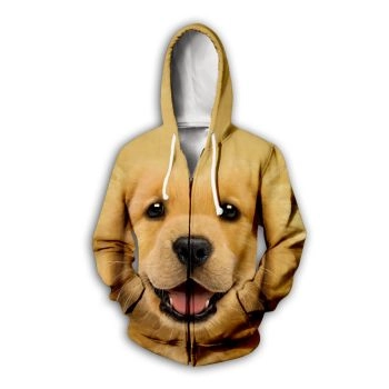 Loose And Fashion Brown Dog Pattern Animals Zip-Up Hoodie