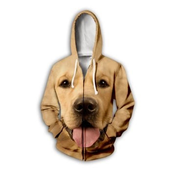 Vintage  And Loose Brown Dog Pattern Animals Zip-Up Hoodie