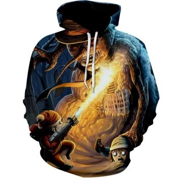  Printed Halloween flame skull hooded sweatshirt