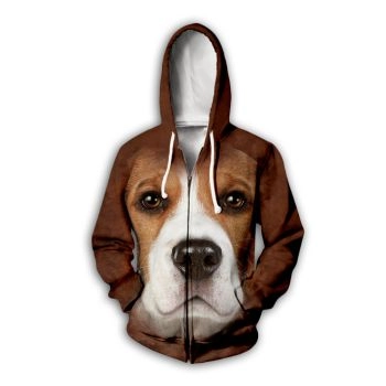 Cute Brown Dog Pattern Animals Zip-Up Hoodie