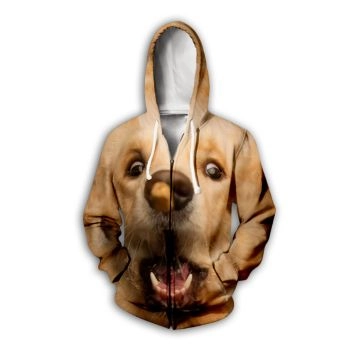 Oversize Brown Dog Pattern Animals Zip-Up Hoodie