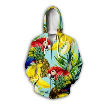 Precious And Cute Colorful Parrot Pattern Animals Zip-Up Hoodie