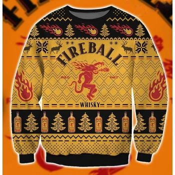 Fireball Cinnamon Whisky Ugly 3D Christmas Ugly Sweater Tshirt Hoodie Apparel,Christmas Ugly Sweater