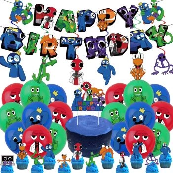 Rainbow Friends themed birthday party accessories set