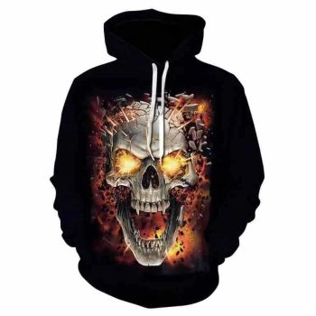  Printed fire-breathing skull fashion sweatshirt