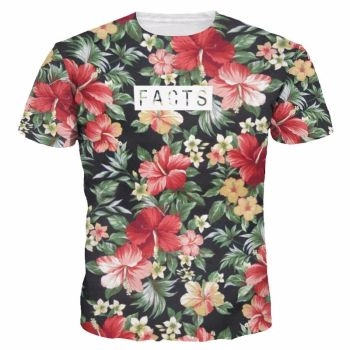 Printed hundred flowers in bloom fashion T-shirt
