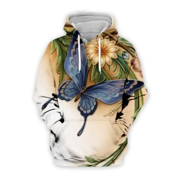 Vintage  White Butterfly Pattern Animals Hoodie