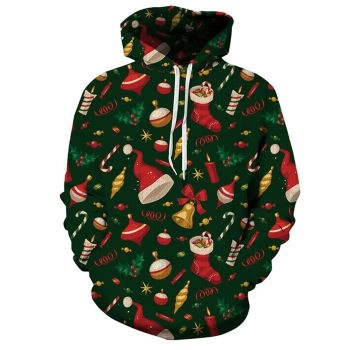 Temperament Green Hat Socks Pattern Christmas Hoodie