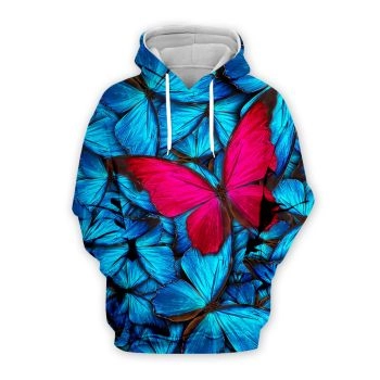 Loose Blue Butterfly Pattern Animals Hoodie