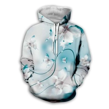 Vintage  White Green Butterfly Pattern Animals Hoodie