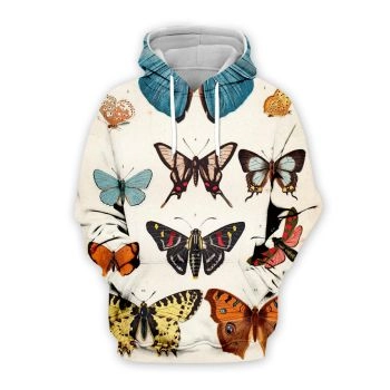 Oversize White Butterfly Pattern Animals Hoodie