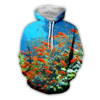 Cute And Loose Red Blue Fish Pattern Animals Hoodie