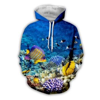 Precious Blue Yellow  Fish Pattern Animals Hoodie