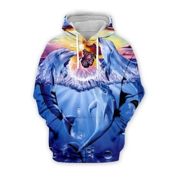 Classical  Blue Dolphin Pattern Animals Hoodie
