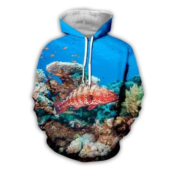 Loose Blue Fish Pattern Animals Hoodie