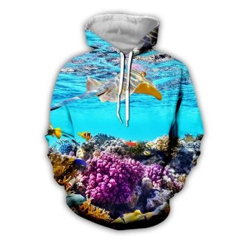 Vintage  Blue Fish Pattern Animals Hoodie