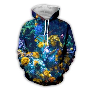 Fashion Blue Yellow  Fish Pattern Animals Hoodie