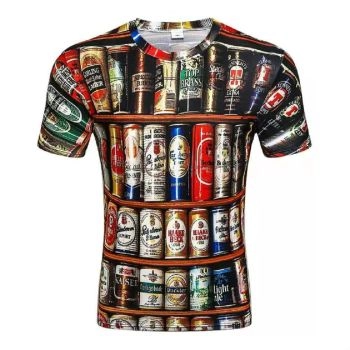  Printed beer casual round neck T-shirt 