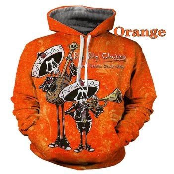 Pretty And Vintage  Orange Skull Pattern Halloween Hoodie