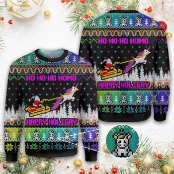 LGBT Santa Claus Rides A Horse Drawn Sleigh Ugly Christmas Sweater,Christmas Ugly Sweater
