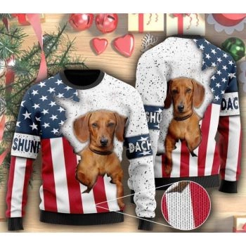 American Flag And Dachshund Dog Ugly Christmas Sweater